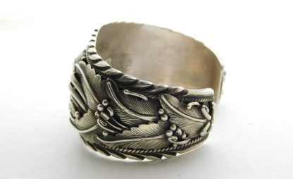 Side view of Navajo Feather and Scroll Sterling Silver Bracelet