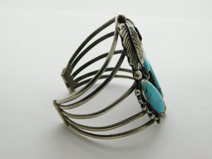 Side view of AK Navajo Kingman Turquoise and Sterling Silver Bracelet
