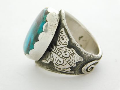 Side view of Adam Ramirez Ute / Acoma Pueblo Bisbee Turquoise and Sterling Silver Butterfly Ring