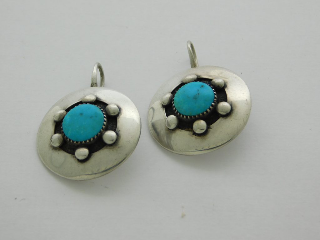 Frank Patania Sr. Thunderbird Shop Turquoise and Sterling Silver Earrings