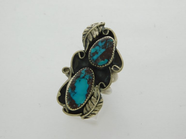 BISBEE TURQUOISE Double Cabochon Sterling Ring Size 7-3/4