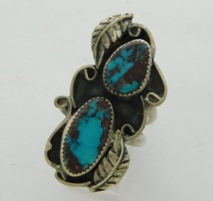 BISBEE TURQUOISE Double Cabochon and Sterling Silver Ring Size 7-3/4