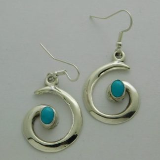 MILDRED PARKHURST Navajo Kingman Turquoise Sterling Silver Swirl Earrings