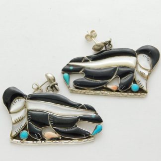 PORTFILIO AND ANN SHEYKA Zuni Skunk Stone and Sterling Silver Earrings