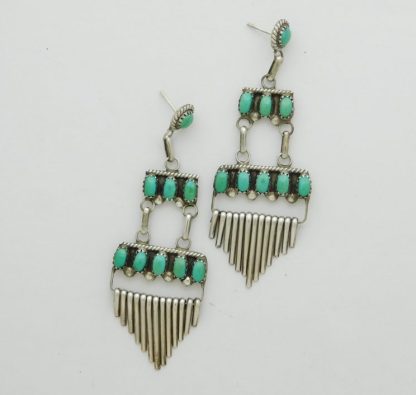 Effie K. Lewis Zuni Turquoise Chandelier Sterling Silver Earrings