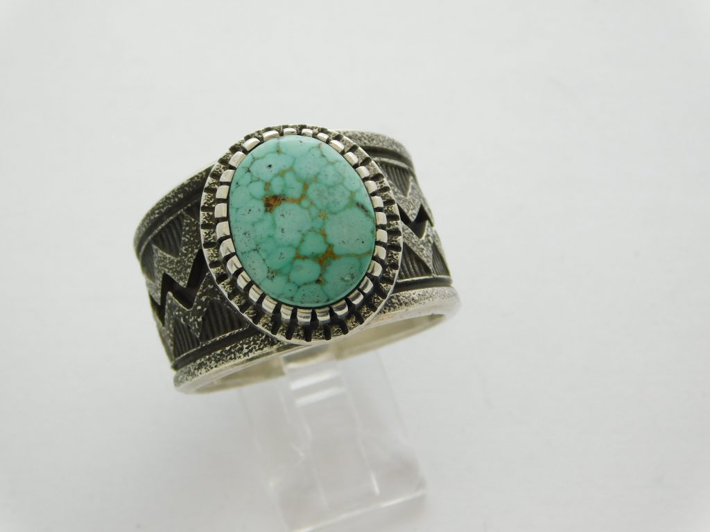 Aaron John Navajo Tufa Cast Sterling Silver and Turquoise Ring