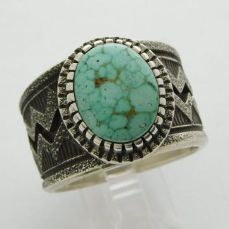 Aaron John Navajo Tufa Cast Sterling Silver and Turquoise Ring