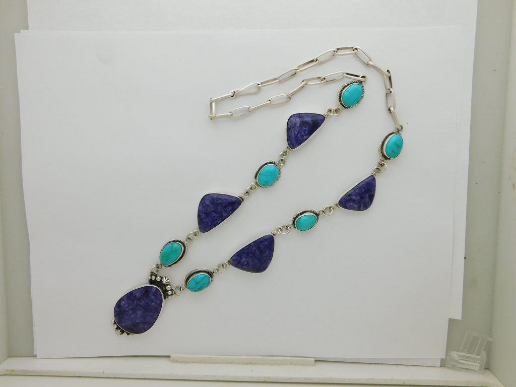 Tiffany Parkhurst Navajo Charoite and Kingman Turquoise Sterling Silver Necklace