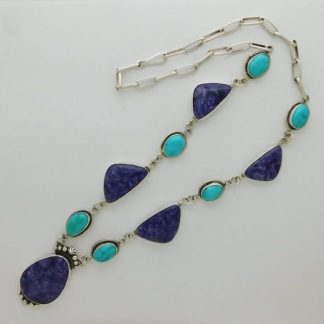 Tiffany Parkhurst Navajo Charoite and Kingman Turquoise Sterling Silver Necklace