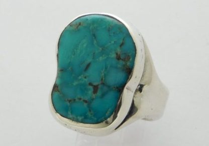 CARLOS DIAZ Columbian Kingman Turquoise and Sterling Silver Ring Size 8-1/2