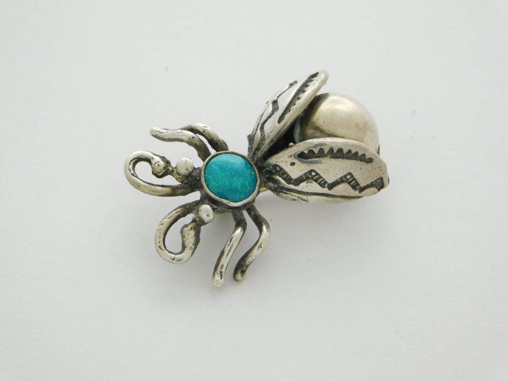 Maisel's Trading Post Sterling Silver and Turquoise Lady Bug Pin
