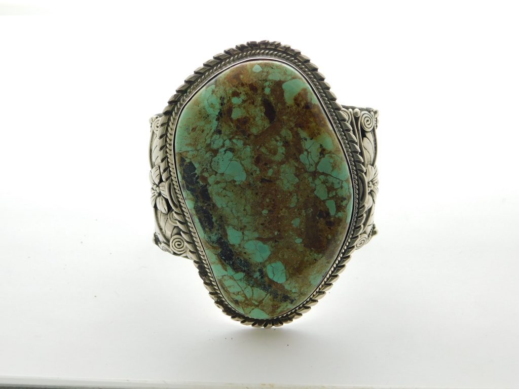 HUGE Hachita Turquoise and Sterling Silver Repousse Cuff