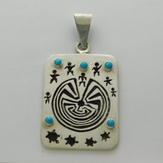 James Fendenheim Tohono O'odham Sterling Silver and Sleeping Beauty Turquoise Man-In-The-Maze Pendant