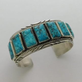 LEE AND VERNA WESLEY Navajo Kingman Turquoise and Sterling Silver Bracelet