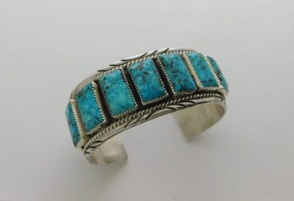 LEE AND VERNA WESLEY Navajo Kingman Turquoise and Sterling Silver Bracelet
