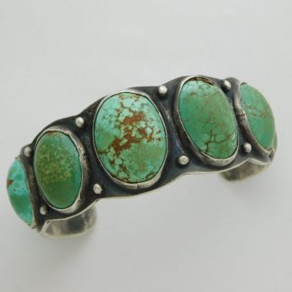 NAVAJO NATURAL #8 TURQUOISE and Sterling Silver Row Bracelet Size 6-3/4