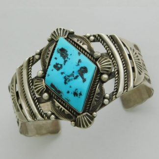 THOMAS TSO Navajo SLEEPING BEAUTY Turquoise and Sterling Silver Bracelet Size 7-1/4