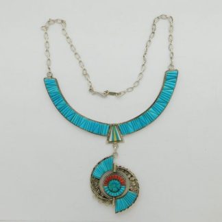 J.M. Handcrafted Spinner Sterling Silver, Coral, and Turquoise Necklace