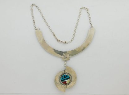 Reverse view of J.M. Handcrafted Spinner Sterling Silver, Coral, and Turquoise Necklace