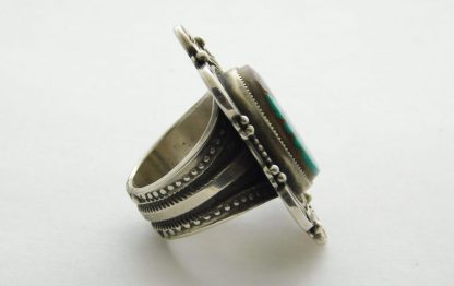Side view of Sammie Kescoli Begay Navajo Pilot Mountain Turquoise and Sterling Silver Ring