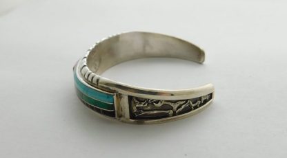 Side view of Don Dewa Zuni Stone Inlay Sterling Silver Bracelet