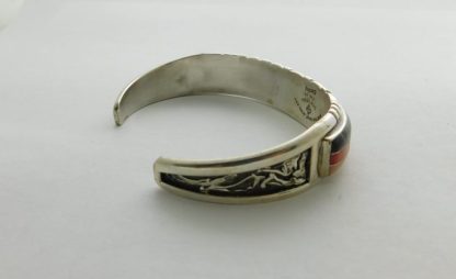 Side view of Don Dewa Zuni Stone Inlay Sterling Silver Bracelet