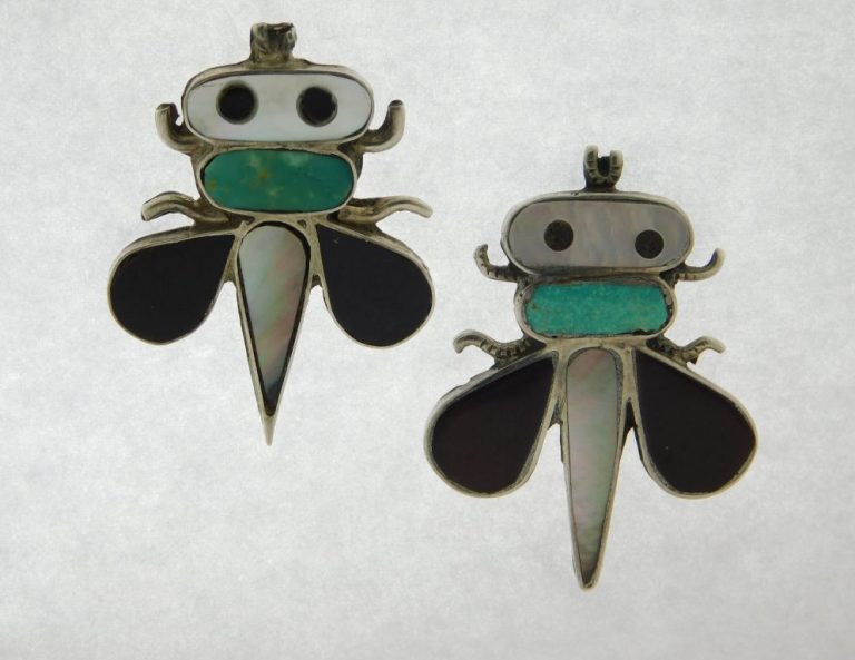 SENSA EUSTACE (attributed) Zuni Honey Bee Stone Inlay Sterling Silver Earrings