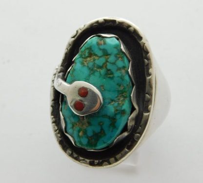 Effie Calavaza Zuni Stone Mountain Turquoise Sterling Silver Snake Ring Size 8-1/2