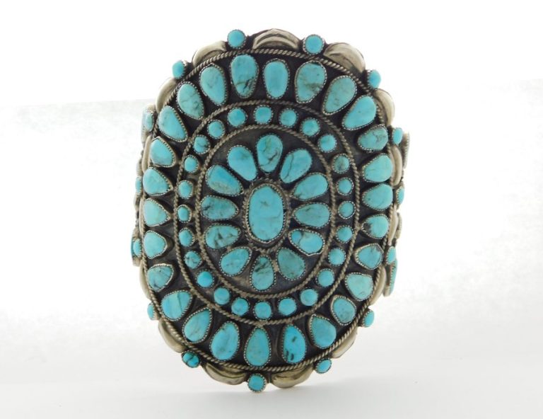 Navajo Turquoise Cluster Sterling Silver Bracelet