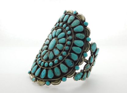 Side view of Navajo Turquoise Cluster Sterling Silver Bracelet