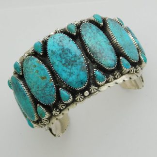 ROBERT SHAKEY Navajo MORENCI Turquoise & Sterling Silver “BIG BOY” Row Bracelet Size 7-7/8