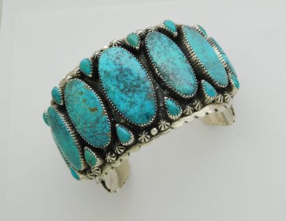 ROBERT SHAKEY Navajo MORENCI Turquoise & Sterling Silver “BIG BOY” Row Bracelet Size 7-7/8