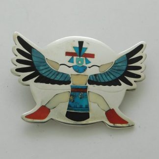 Harland and Monica Coonsis Zuni Stone Inlay and Sterling Silver Eagle Dancer Pin / Pendant