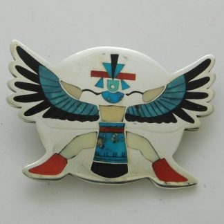 Harland and Monica Coonsis Zuni Stone Inlay and Sterling Silver Eagle Dancer Pin / Pendant