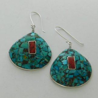 MARY CORIZ AGUILAR and JOHN AGUILAR Santo Domingo Pueblo Rectangle Red Spiny Oyster Shell and Turquoise Earrings