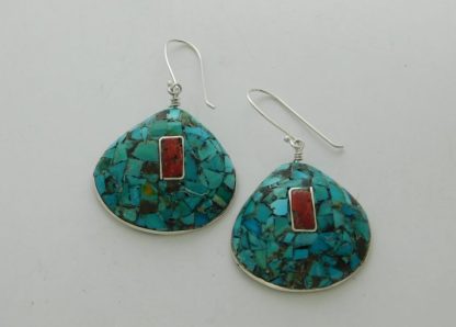 MARY CORIZ AGUILAR and JOHN AGUILAR Santo Domingo Pueblo Rectangle Red Spiny Oyster Shell and Turquoise Earrings