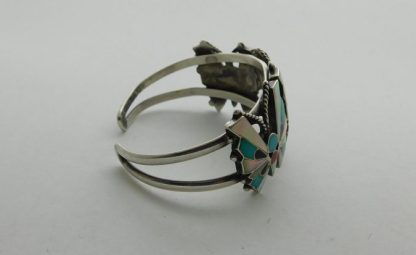 Side view of Reyes Neha Zuni Pueblo Inlay Stone Butterfly Sterling Silver Bracelet
