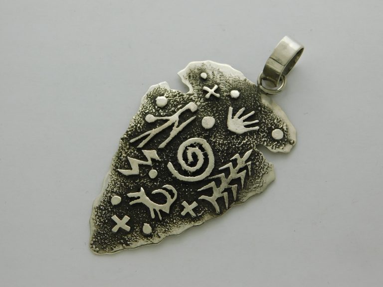 Timm Lewis Navajo Petroglyph Sterling Silver Arrowhead Pendant