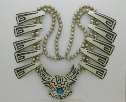 Daniel Phillips Hopi Sterling Silver Overlay Tab and Bird Necklace