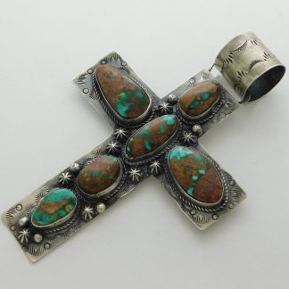 Dean Sandoval Navajo Royston Turquoise and Sterling Silver Cross