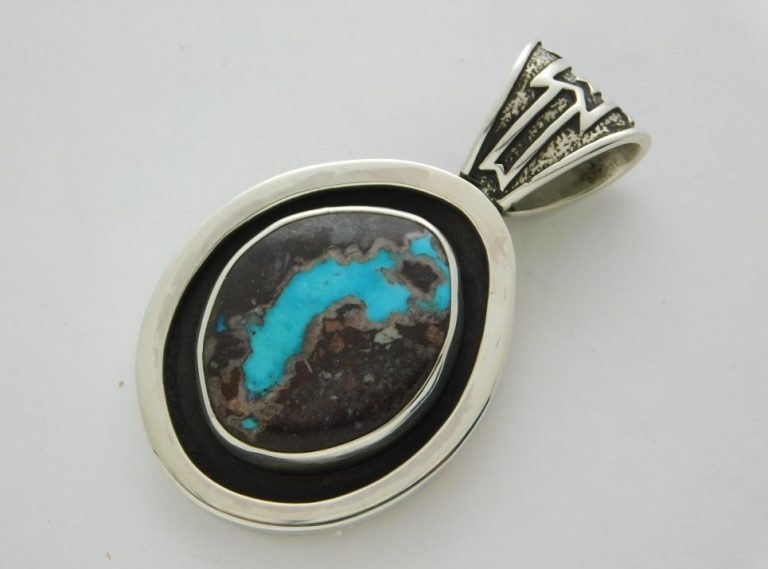 Bisbee Turquoise Waterfall Sterling Shadowbox Pendant