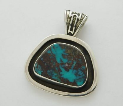 Bisbee Turquoise Trapazoid Sterling Silver Shadowbox Pendant