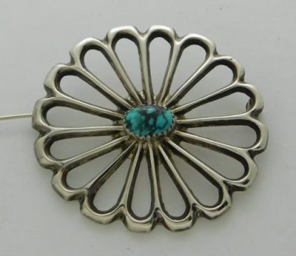 Francis L. Begay Navajo Persian Turquoise and Sterling Silver Sand Cast Pin
