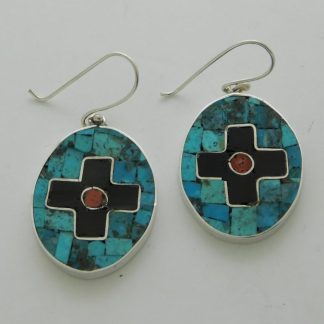 Mary Coriz Aguilar and John Aguilar Santo Domingo Four Directions Turquoise and Jet Earrings