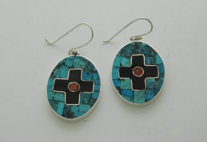 Mary Coriz Aguilar and John Aguilar Santo Domingo Four Directions Turquoise and Jet Earrings