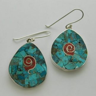 MARY CORIZ AGUILAR and JOHN AGUILAR Santo Domingo Pueblo Spiral Red Spiny Oyster Shell and Turquoise Earrings