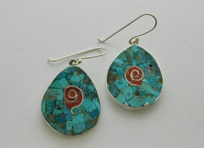 MARY CORIZ AGUILAR and JOHN AGUILAR Santo Domingo Pueblo Spiral Red Spiny Oyster Shell and Turquoise Earrings