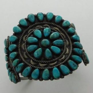 BTC NAVAJO Kingman Turquoise Cluster & Sterling Silver Bracelet Size 7-3/4