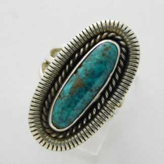 Lee Yazzie Navajo Lone Mountain Turquoise and Sterling Silver Ring Size 8