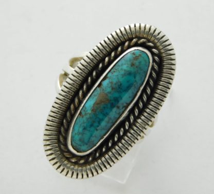 Lee Yazzie Navajo Lone Mountain Turquoise and Sterling Silver Ring Size 8